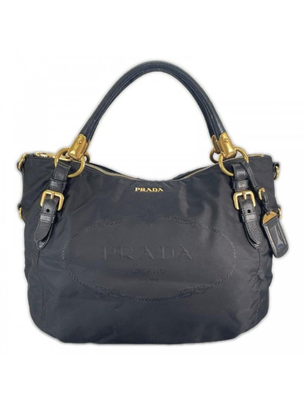 Prada Handbag Nylon Black Gold